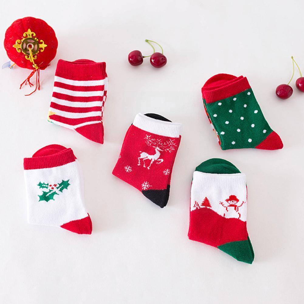 5 Pairs Children's Medium Tube Socks Christmas New Cotton Socks Children's Floor Keep Warmer Neutral Striped Anti-slip