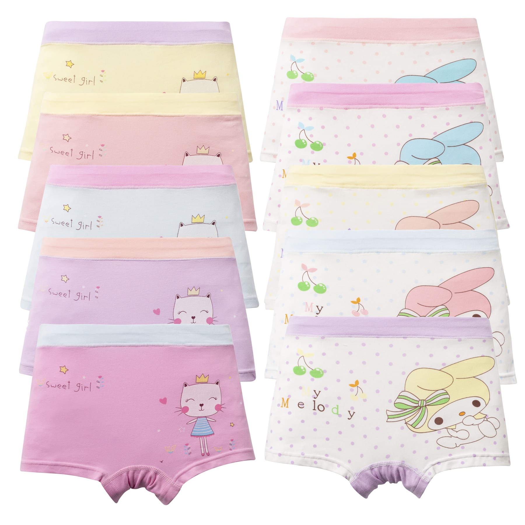 Children Panties Girls Underwear Cotton Kids Short Cute Print Underpants Size 2T-12T，10 Pcs/ Pack