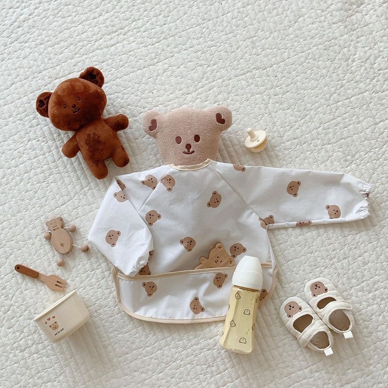 Baby Bibs TPU Waterproof Newborn Bib Korean Pocket Toddler Long Sleeves Scarf Fashion Infant Smock Saliva Burp Cloth Drooling