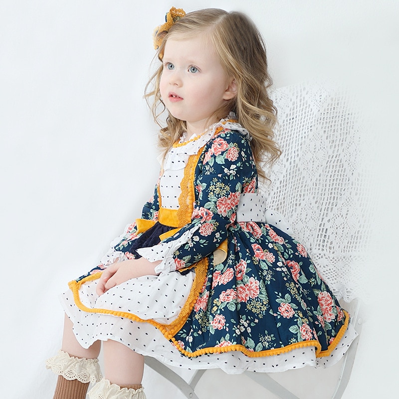 Princess Dress For Girls Clothes Spanish Lace Lolita Dress Party Evening Print Dress Kids Birthday Wedding Party Dress