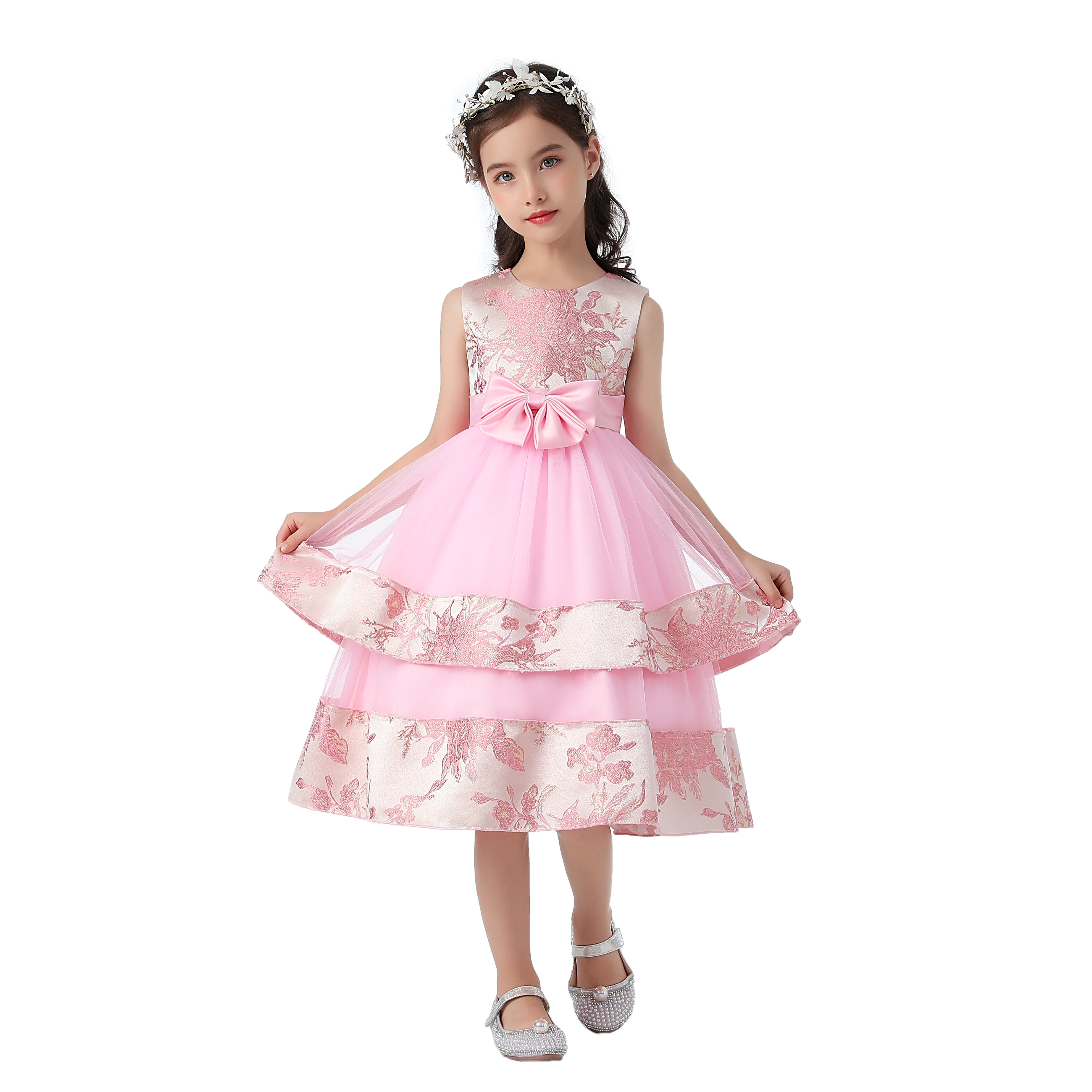 2022 Spring New Kids Dresses Girls Clothing Embroidery Toddler Girls Layered Tulle Dress Birthday Princess Dress Party Wedding