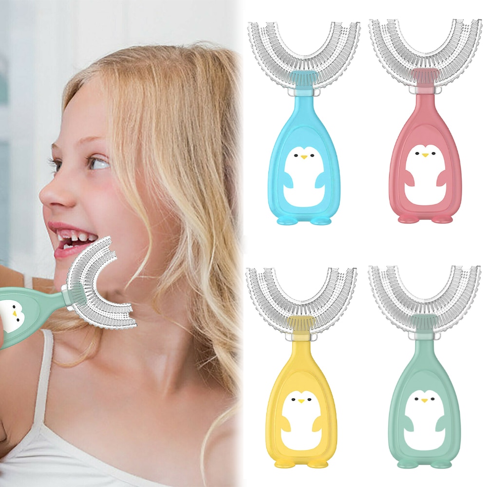 Children U-shape Toothbrush 360° Thorough Cleansing Teeth Brush for 2-12 Years Oral Care Cleaning Brush Soft Food Grade Silicone