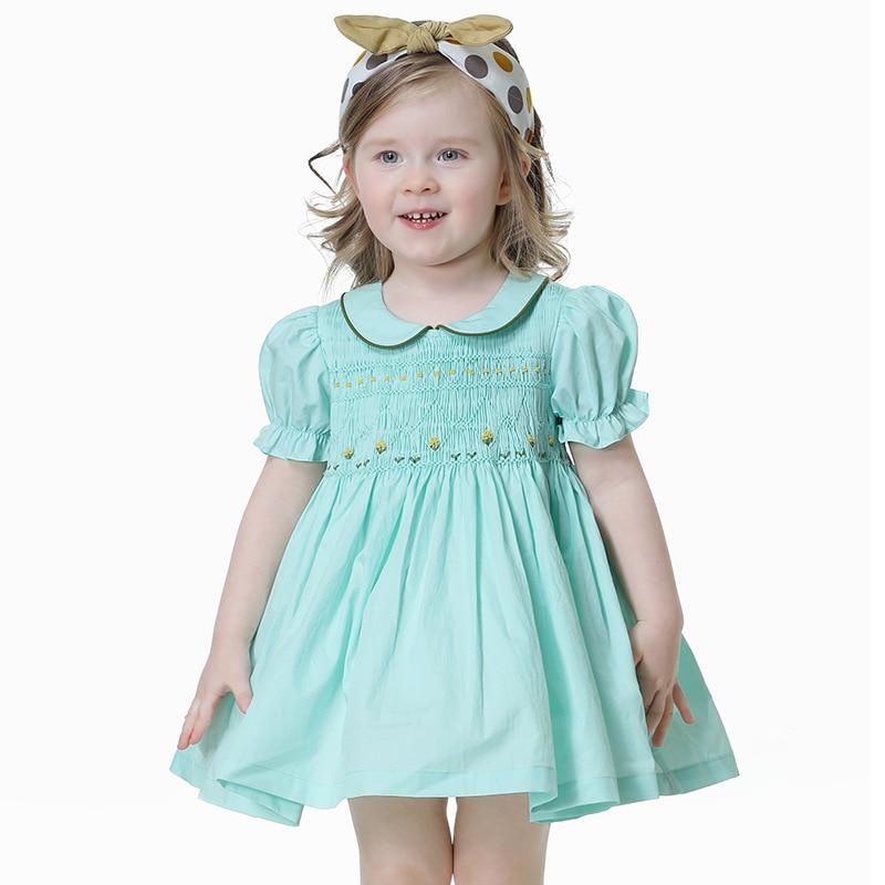 Pleated Dress Embroidery Frock Children Spanish Boutique Clothes Toddler Handmade Smocking Dress Cute Princess Dress