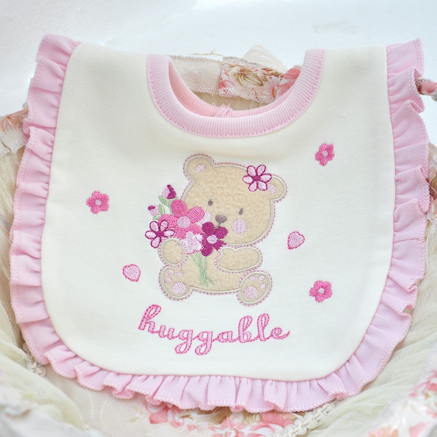 Children Lace Saliva Towel Neonatal Double Affixed Cloth Bear Cream-Colored Embroidered Bib Babero Bebé Bibs Baby Feeding Infant