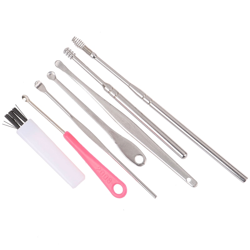 7Pcs/Set Ear Wax Pickers Stainless Steel Earpick Wax Remover Curette Ear Pick Cleaner Ear Cleaner Spoon Care Ear Clean Tool