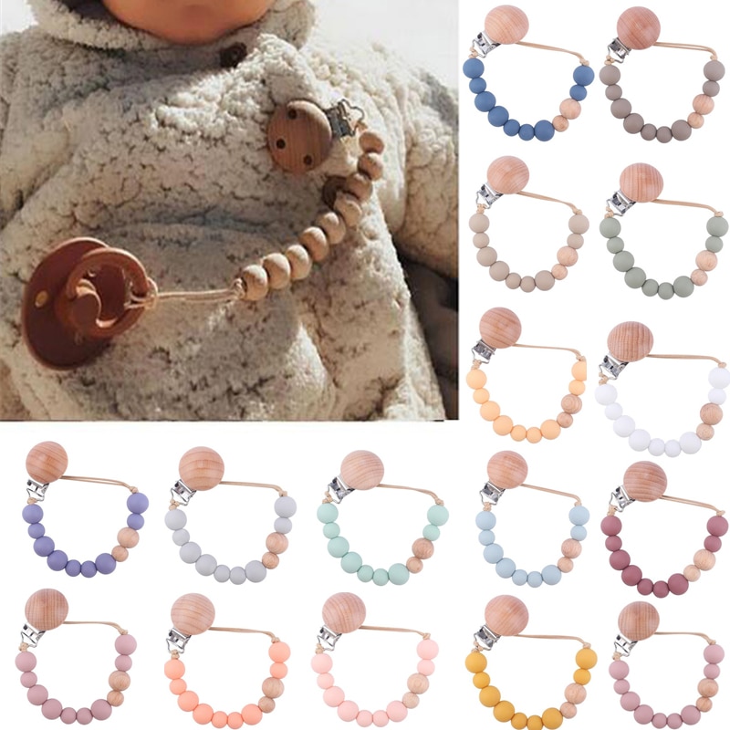 Pacifier Clips Chain Silicone Beads BPA Free DIY Dummy Clip Holder Soother Chains Baby Teething Toys Chew Gifts