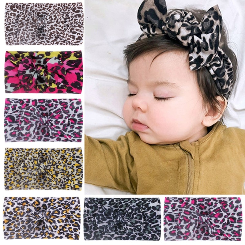 Baby Headband Summer Cute Leopard Bows Baby Girl Headbands Elastic Bowknot Newborn Hair Band Turban Set Hair Accessories