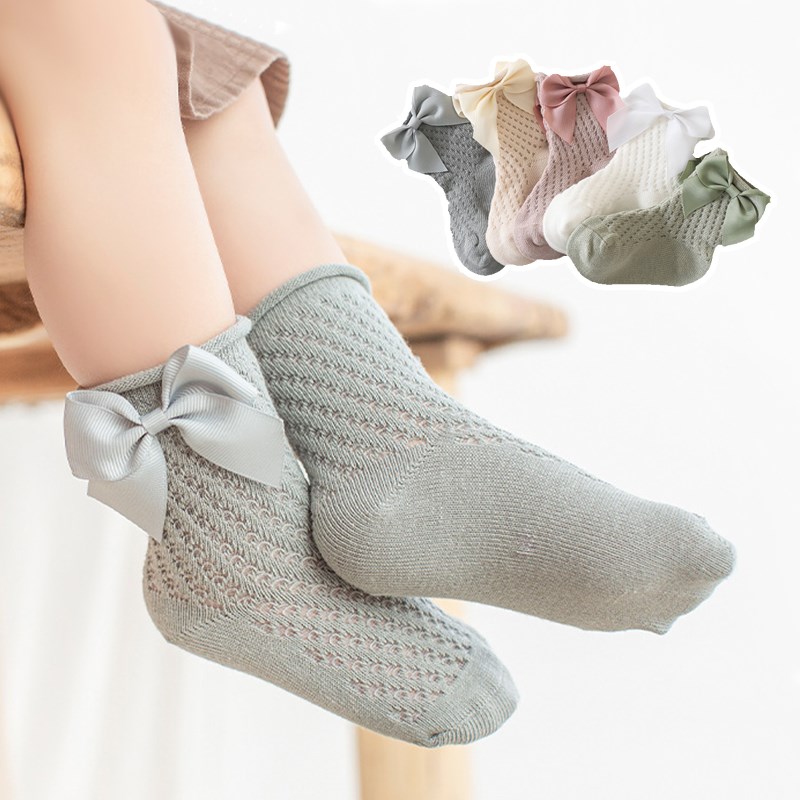 Children's Socks For Girls Big Bow Toddler Baby Socks Mesh Spanish Style Breathable Newborn Socks Soft Cotton 2022 Spring S