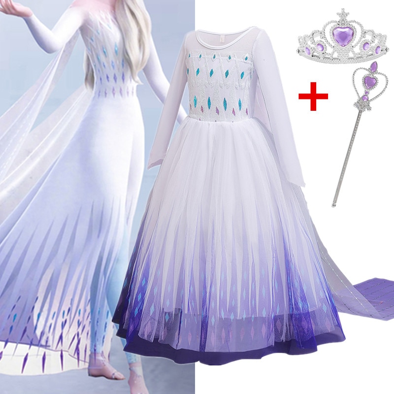 Kids Party Princess Costume for Girls 2022 Long Sleeve Printed Birthday Cosplay Dresses for Halloween Carnival Children Clothing