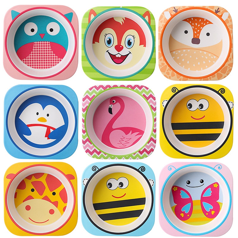 Baby Feeding Bowls Baby Eating Complementary Soup Bowls Fall-proof Creative Cartoon Bowls Bamboo Fiber Children's Rice Bowl