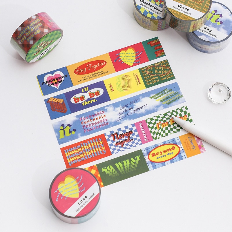 MOHAMM 1 Roll PET Colorful Masking Tape for DIY Scrapbooking Material Collage Diary Notebook Planners Journaling Supplies