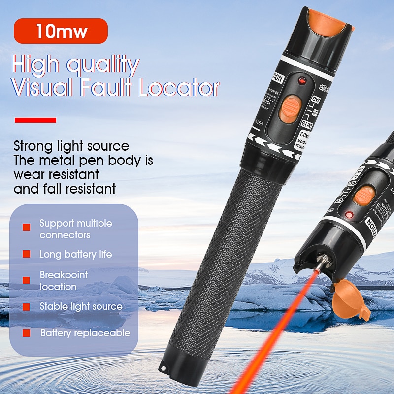 AUA-10mW Visual Fault Locator Fiber Optic Cable Tester 10mw Red Laser Light 10-12KM Pen Type Visual Fault Locator Free Shipping