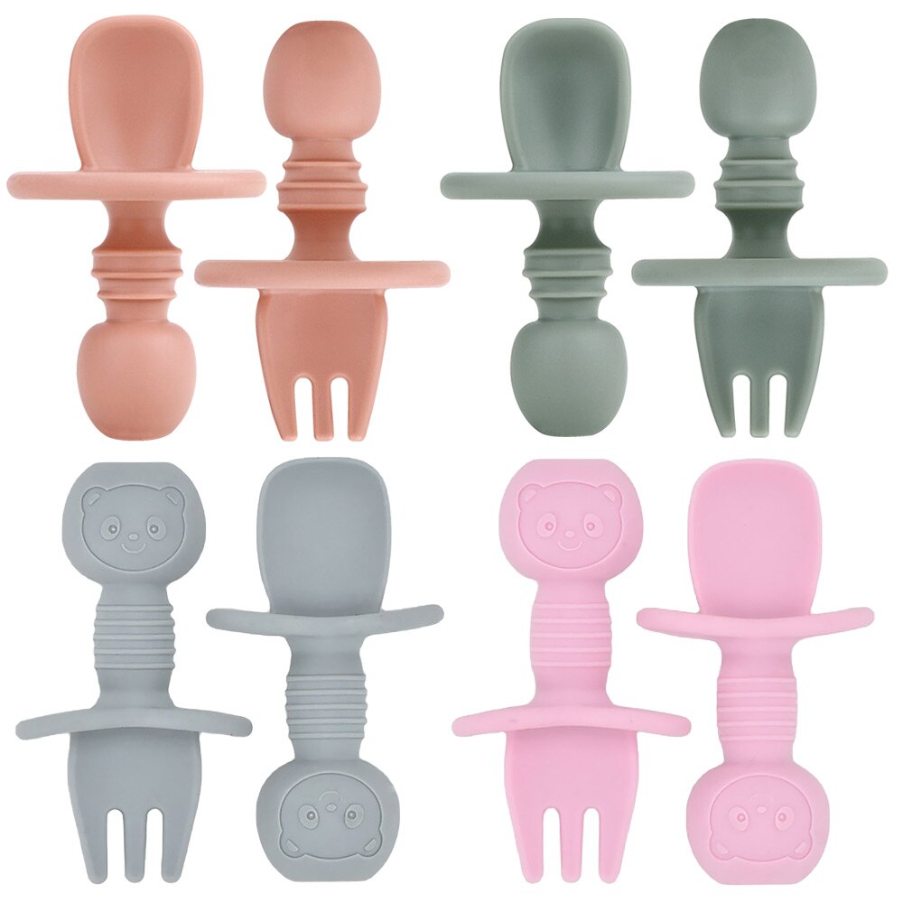 2Pcs Silicone Baby Feeding Spoon Table Forks Children's Cutlery Set BLW Food Utensils Kids Tableware Toddlers Infant Access
