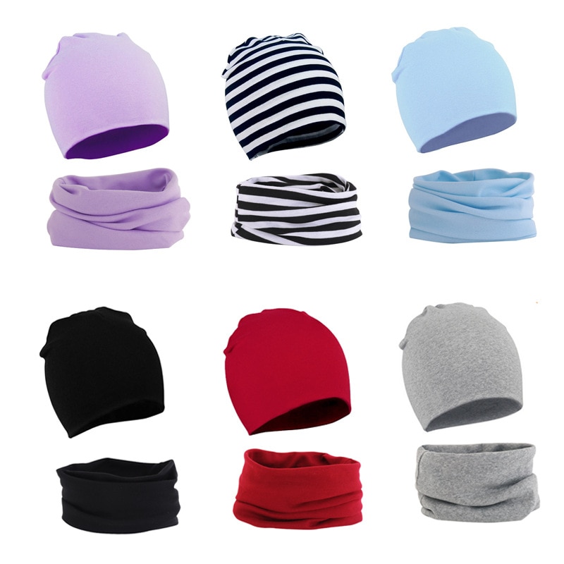 2Pcs/Lot Baby Scarves Cap Set Warm Cotton Boy Girl Child Soild Unisex Newborn Snood Scarf Hat For Infant Clothes Accessories
