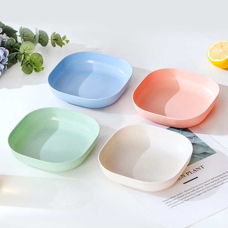 Baby Gadgets Solid Color Baby Dinner Plate Wheat Straw PP Fruit Sauce Vegetable Plate Bone Dish Children's Tableware BPA Fr