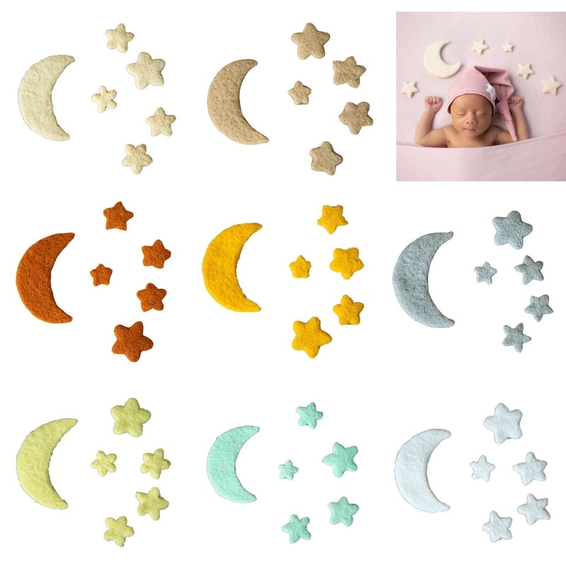 6Pcs/Set Newborn Photography Props DIY Handmade Baby Wool Felt Mini Moon Stars Doll Photography Studio Props