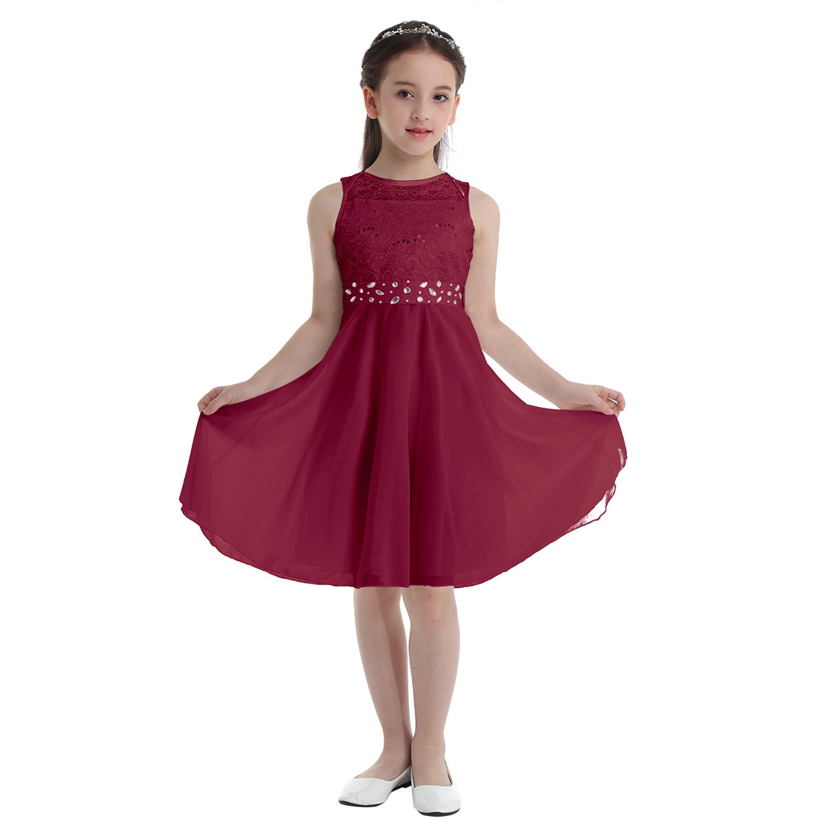 Girls Party Dresses Sequined Flower Girl Dress Sleeveless Elegant Princess Pageant Costumes For Teenages Bridesmaid Party Wear