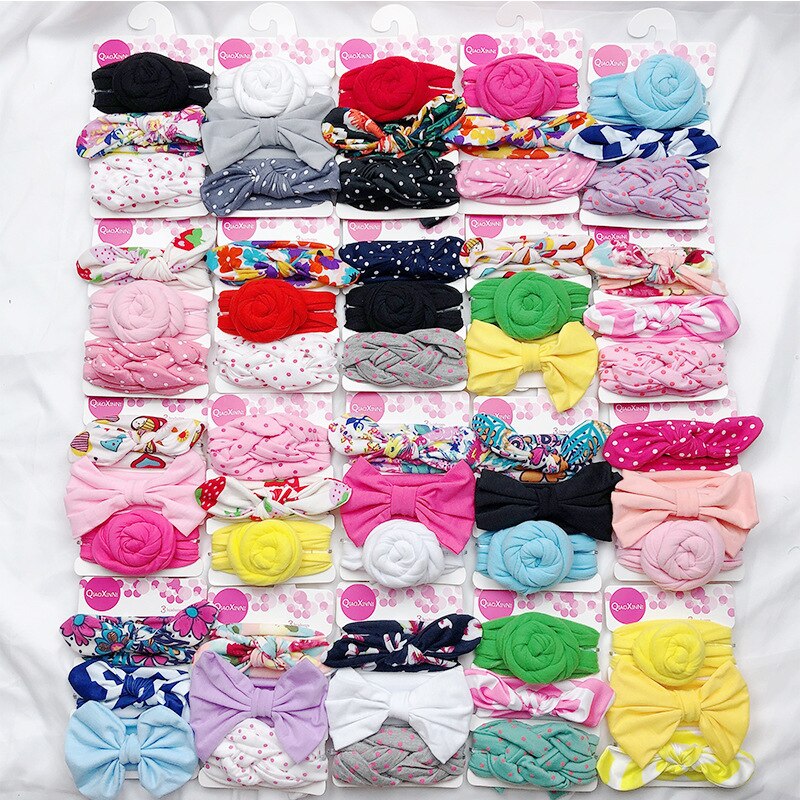Newborn 3pcs Baby Headband New Cotton Toddler Kid Girls Bow Headband Boutique Solid Color Cute Dots Headwear Baby Accessories