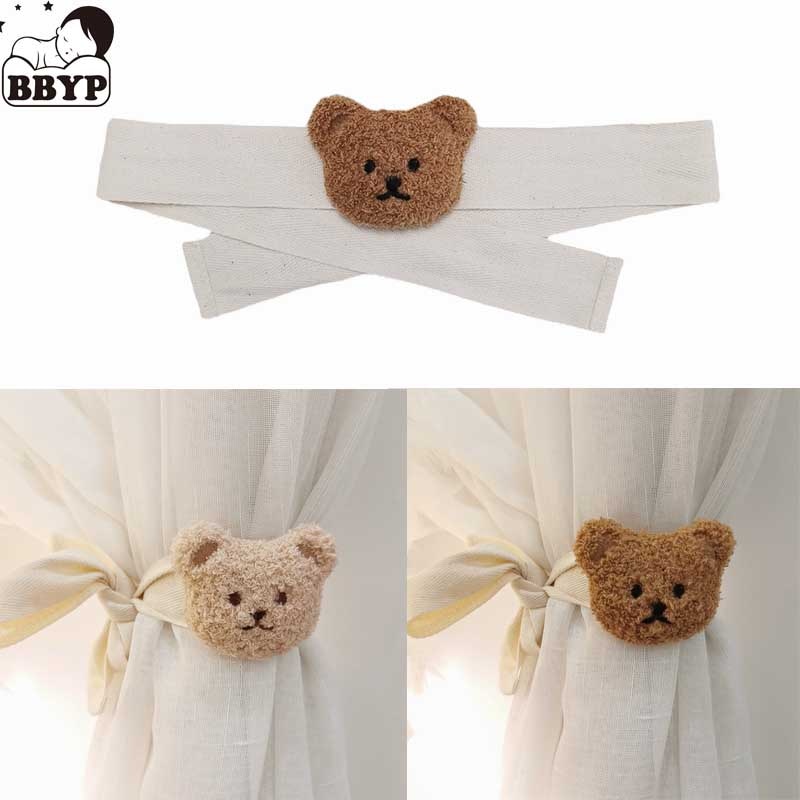 2Pcs Cartoon Embroidery Bear Curtain Binding Strap Cotton Tie Rope Curtain Buckle Mosquito net Tie Rope Hoom Decor 82CM