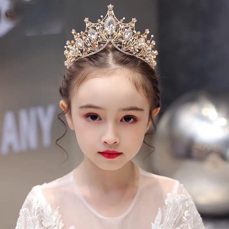 2022 Baby Girl Head Hoop Princess Crown Design Shiny Rhinestone Inlaid Exquisite Eye-catching Head Jewelry Headband