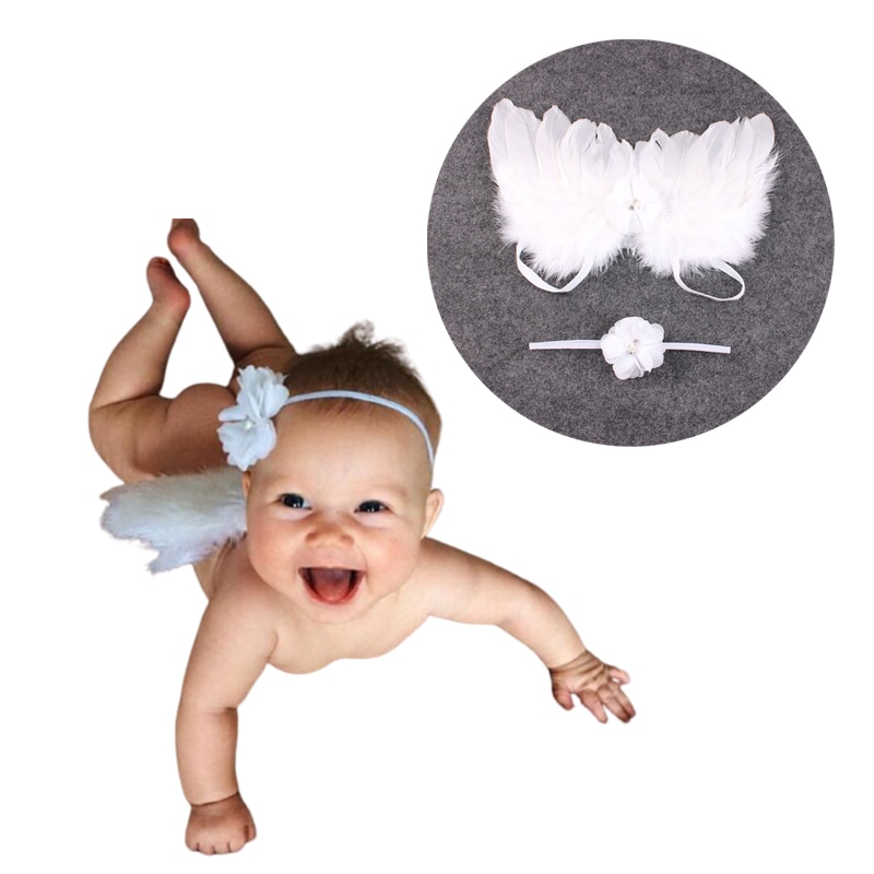 2 Pcs/set Newborn Headband Angel Feather Wings Photography Props Baby Accessories Babies Birth Anniversary Memorial Photo Props