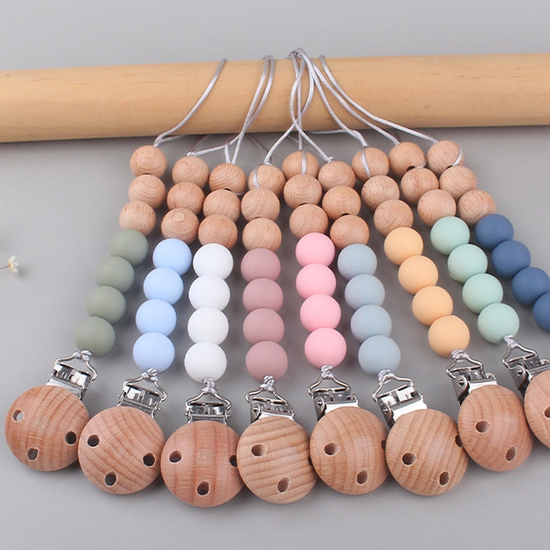 Wood Pacifier Clips Safe Teething Chain Baby Teether Eco-friendly Dummy Clips Holder Personalized Name