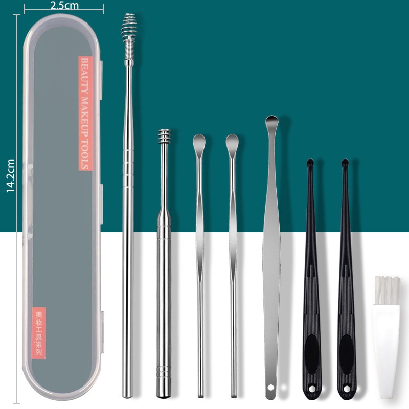 8Pcs Ear Cleaner Stainless Steel Wax Picker Spiral Ear Wax Cleaning Spoon Tool Baby Adhesive Tweezers