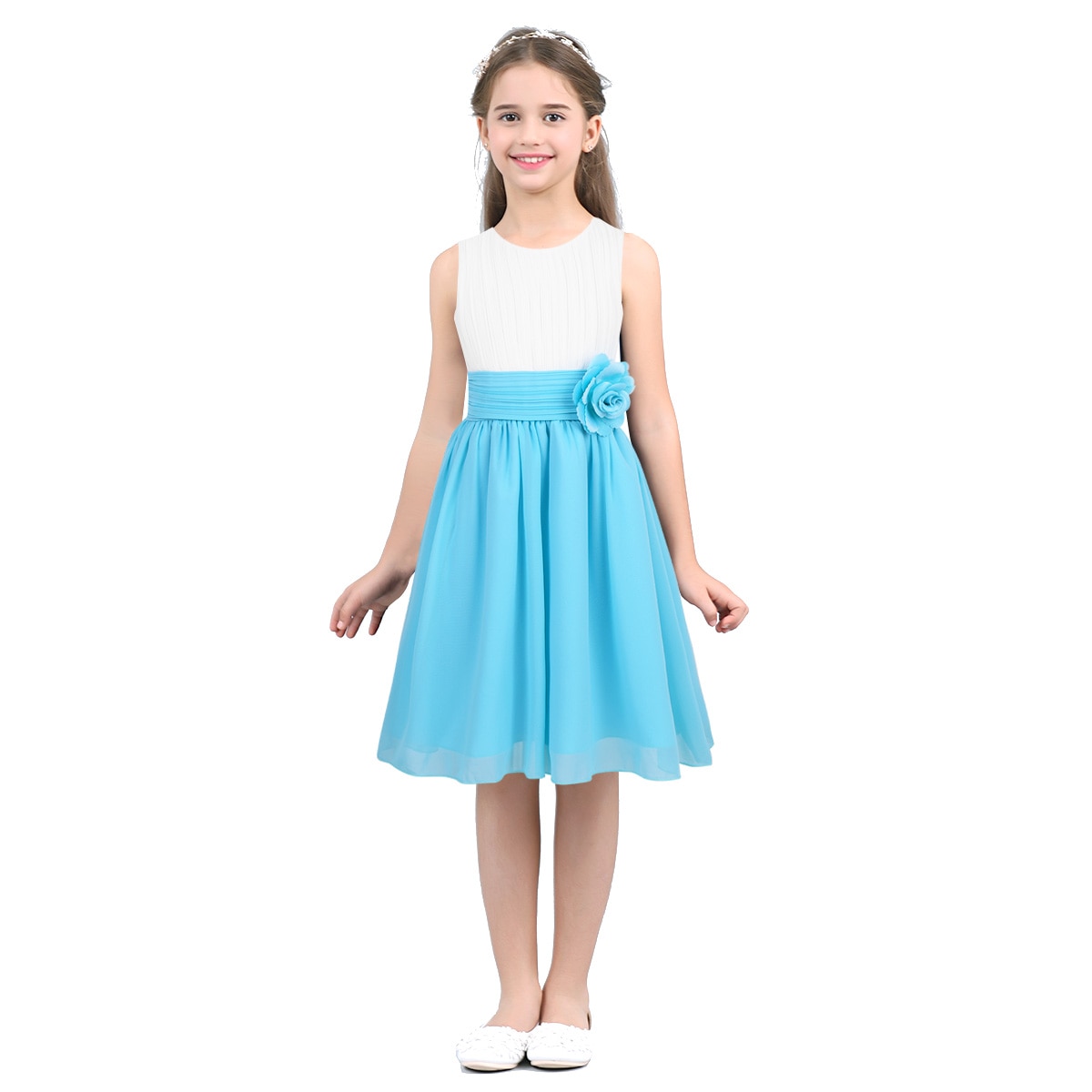 New Summer Kids Girl Vestidos Sleeveless Pleated Flower Girl Dress Princess Pageant Dress For Wedding Bridesmaid Birthday Party