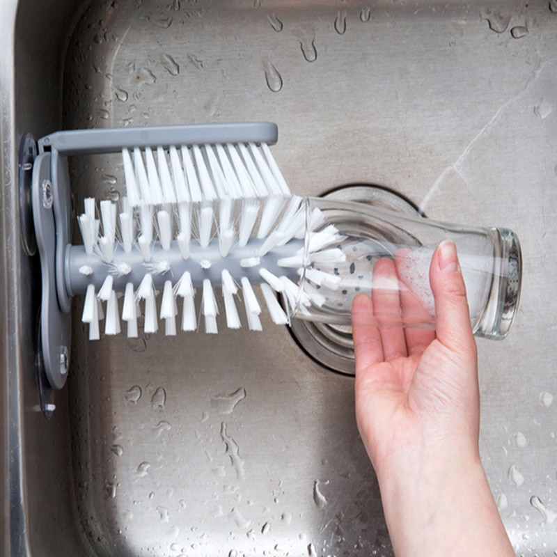 2 In 1 Bottle Cleaning Brushes Milk Bottle Suction Cup Cleaning Brush Kitchen Accessories Milk Tea Cups Brush Washing Gadgets