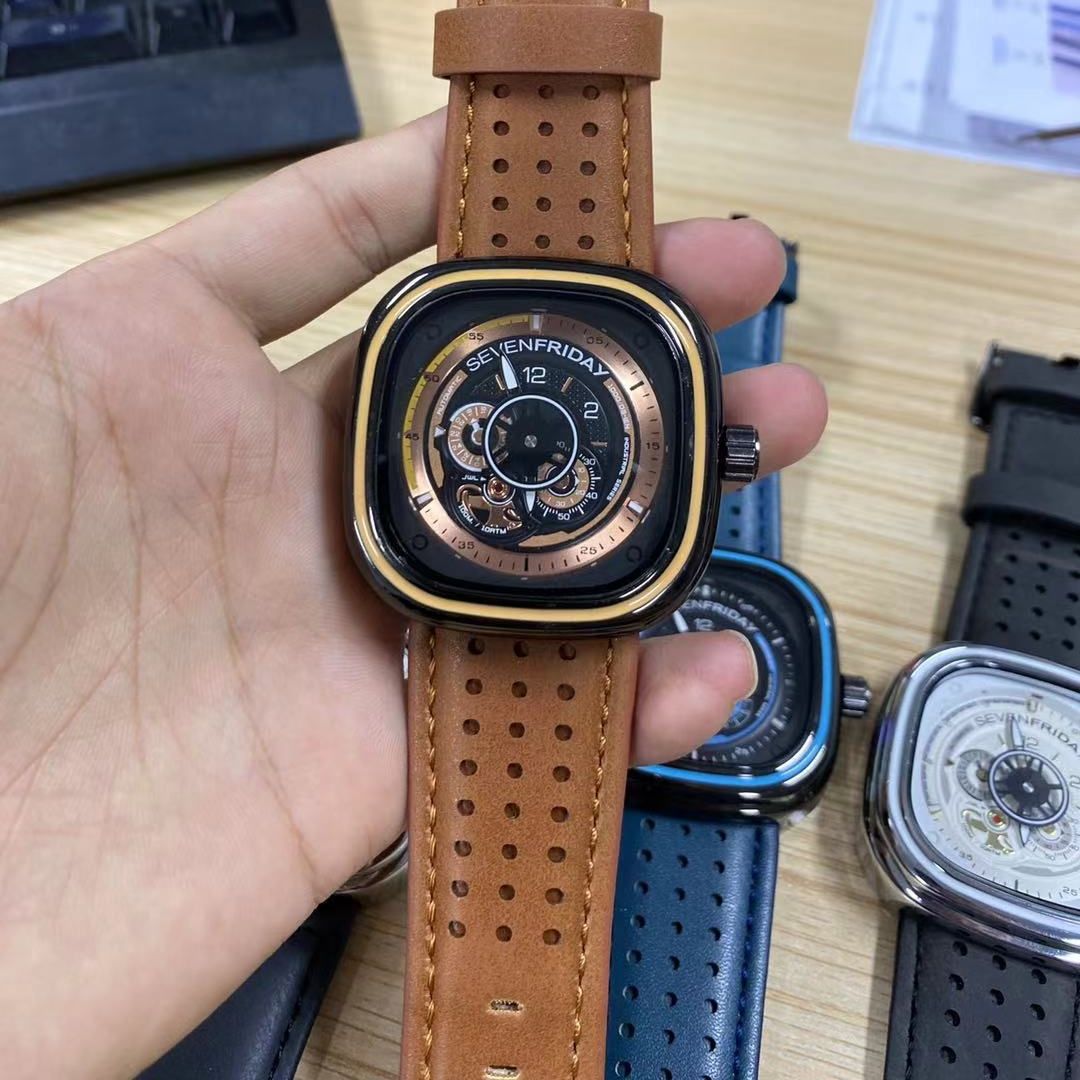 Large dial watch men's electronic watch square pointer seven student fashion sevenfriday watch boys' quartz watch