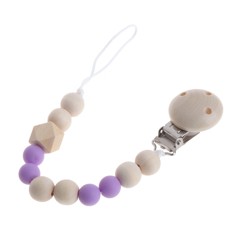 Nipple Holder Beaded Wooden Baby Pacifier Clip Chain Nipple Leash Strap Pacifier Clips Soother Chain