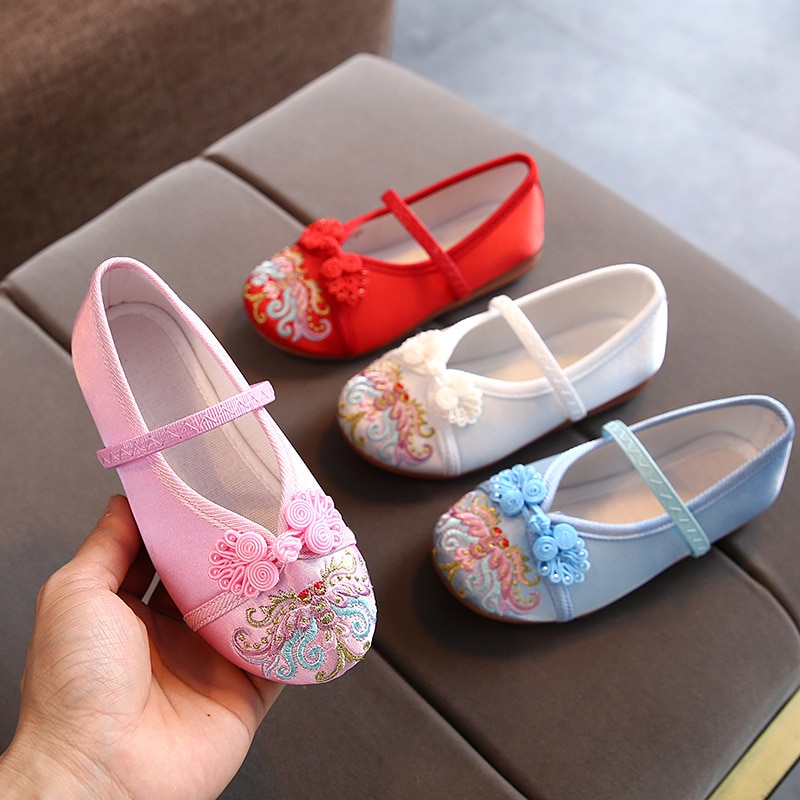 Embroidery Kids Shoes Chinese Style Ancient Tang Dynasty Dress Up Cloth Shoes Girls National Characteristics Footwear F01263