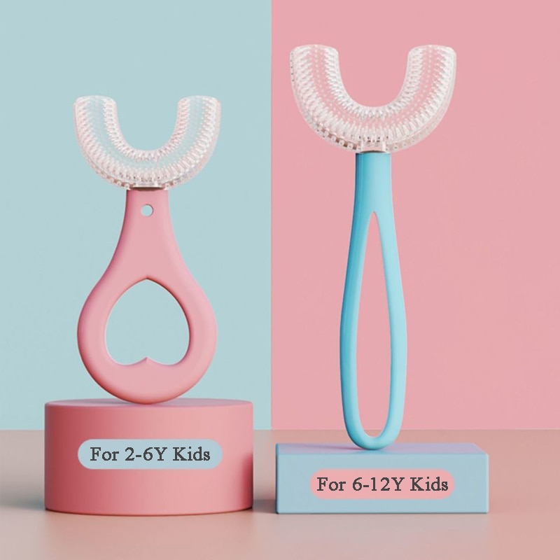 Hot Selling 2-12 Ages Kids Toothbrush U-Shape Infant Toothbrush with Handle Silicone Oral Care Cleaning Brush for Baby Gifts