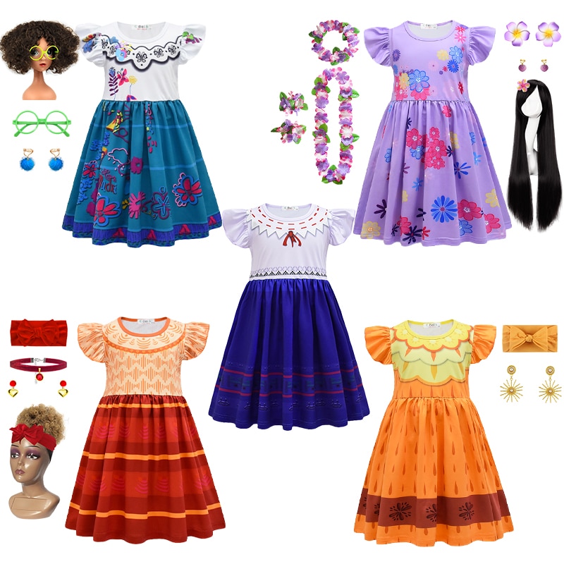 2023 New Disguise Girls Encanto Charm Dress Carnival Summer Virgin Children Princess Midi Mirabel Birthday Party Charm Costume