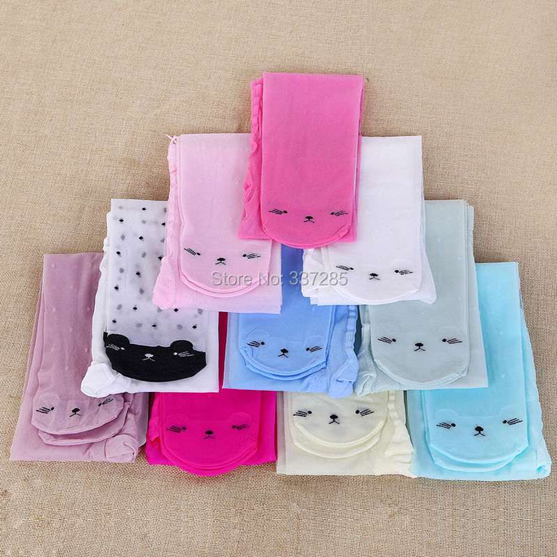 Summer kitten Ultra thin kids baby girls tights Transparent cute little cat embroidery pantyhose children stockings for infant