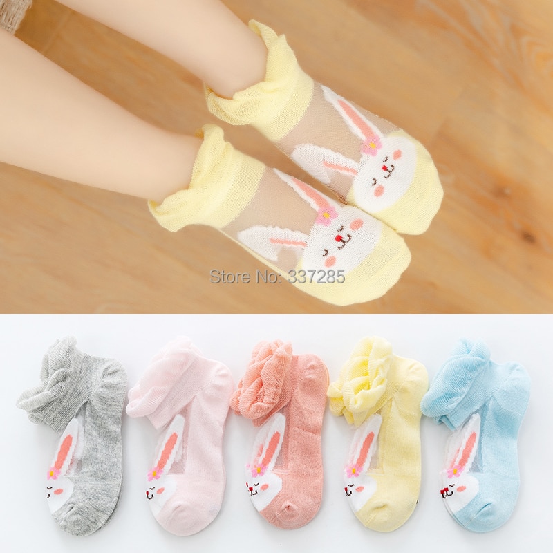 5pcs/lot Baby girls summer socks cute bunny Ultra thin sheer breathable mesh socks princess child hollow out rabbit kids socks