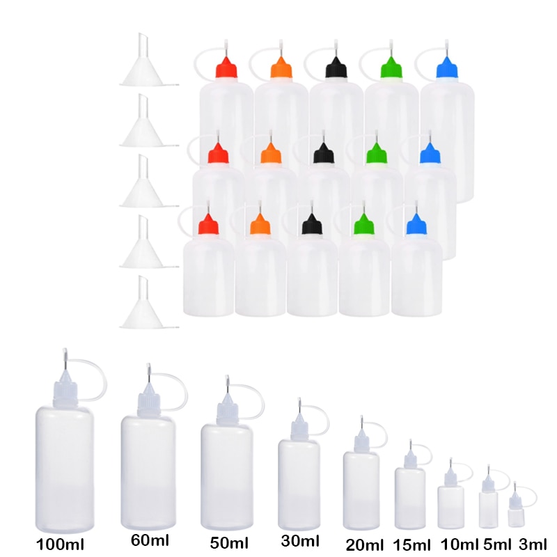 1 kit 3-100ML Nadelspitze Kleber Applikator Flasche Mit trichter für Papier Quilling DIY