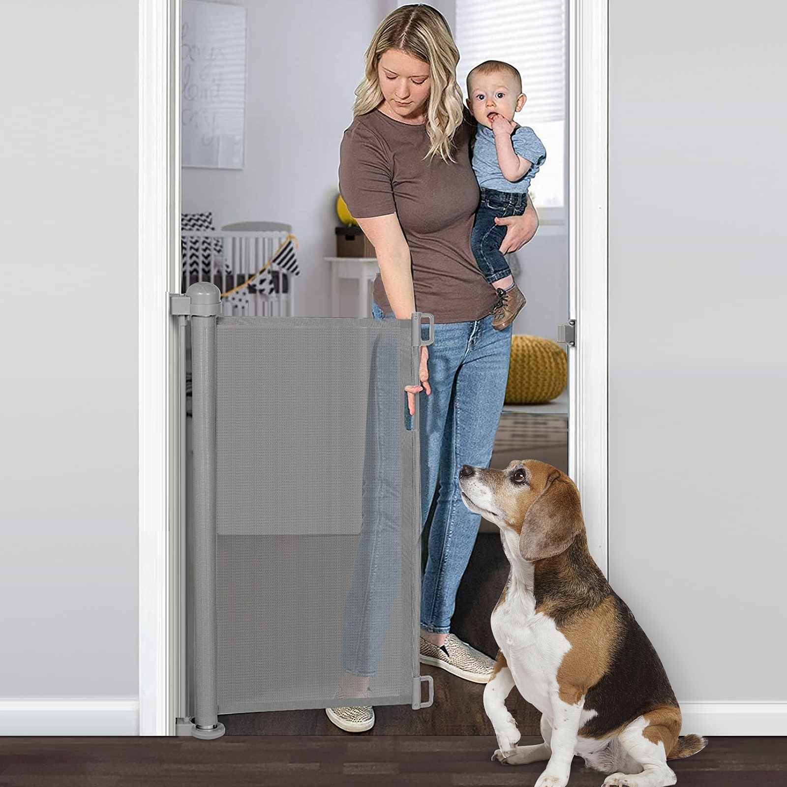 Retractable Baby Safety Gate Child Barrier Extra Wide Mesh Safety Door for Doorways Stairs Hallways Indoor Outdoor Pet Dog Gate