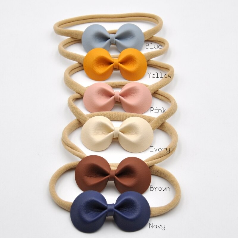 18Pcs/Lot 2Inch Handmade Faux Leather Bow Nylon Headband Mini Bow Hair Clips Infant Hair Accessory
