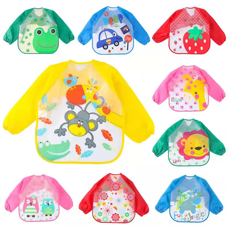 Baby Bibs Cute Cartoon Kid Stuff Toddler Waterproof Eating Clothing Bandana Bibs Children's Long Sleeves Apron Feeding Smoc