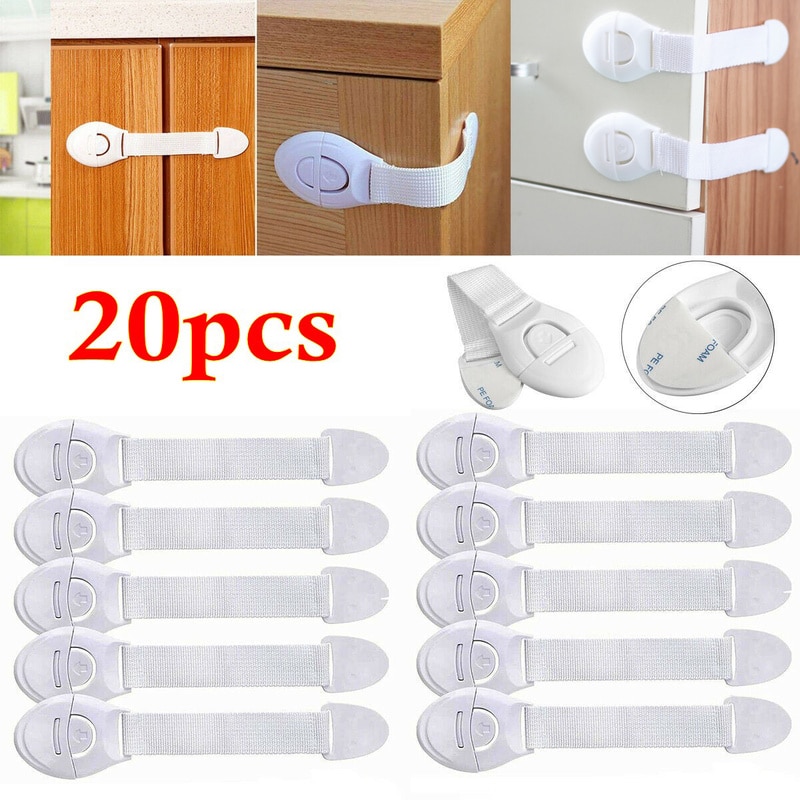 20pcs/Lot Drawer Door Cabinet Cupboard Toilet Safety Locks Baby Kids Safety Care Plastic Locks Straps Infant Baby Protection