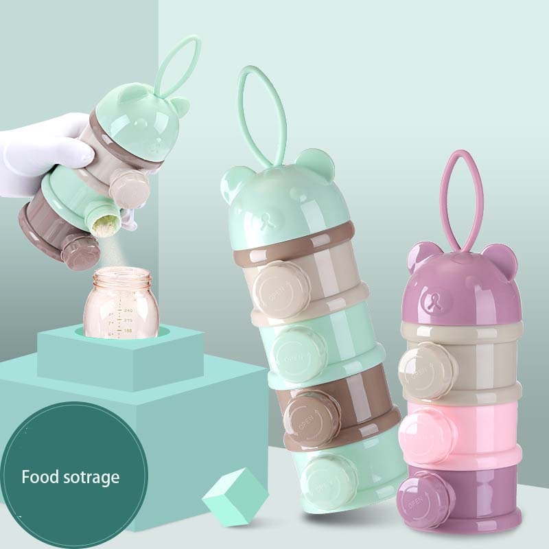 3 / 4 Layers Side Open Design Bear Style Baby Food Storage Box Detachable Infant Milk Powder Box Toddle Snacks Container
