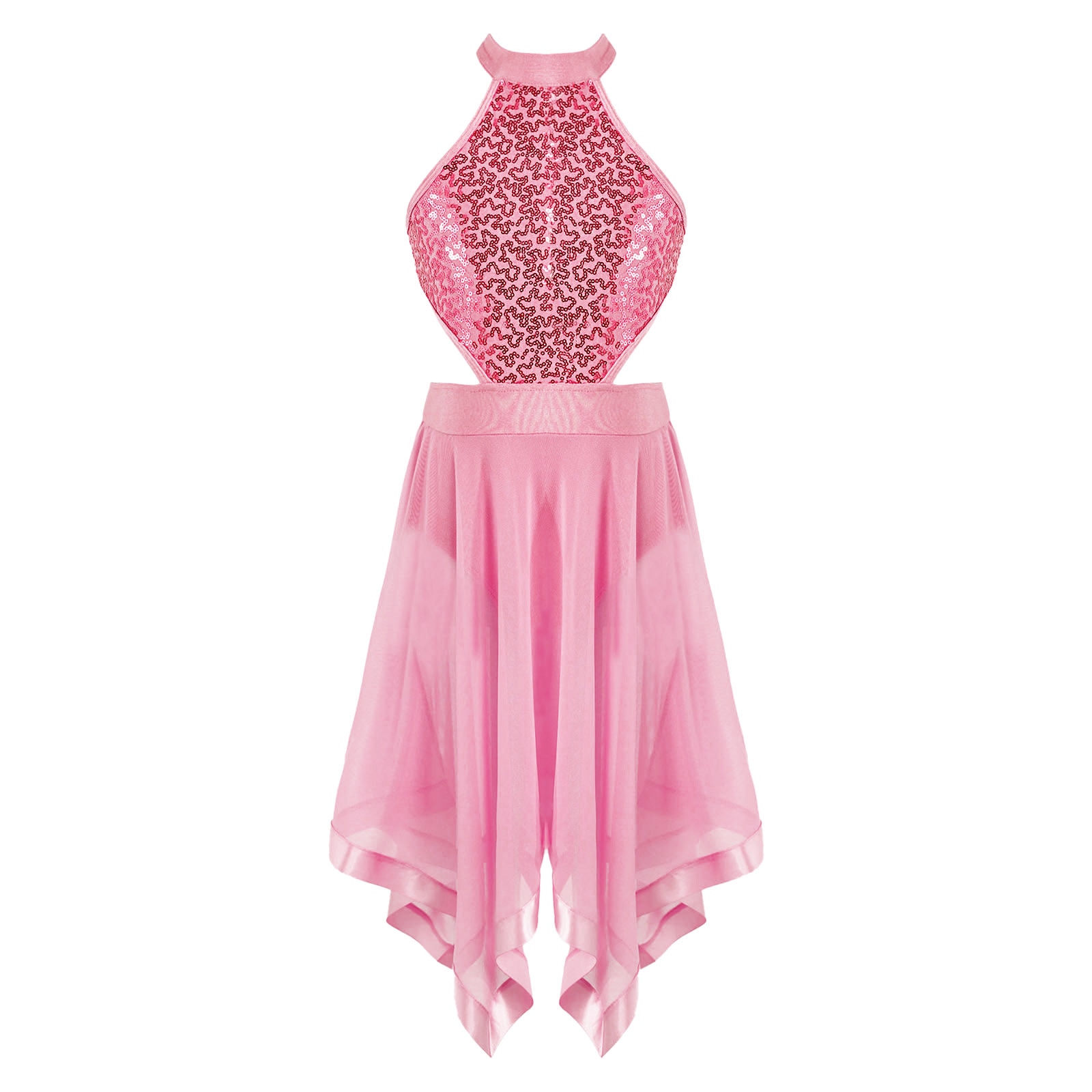 Teen Girls Figure Skating Dress Girls Sequins Chiffon Ballet Leotards Dress Latin Dress Criss Cross Back Lyrical Ballet Tutu