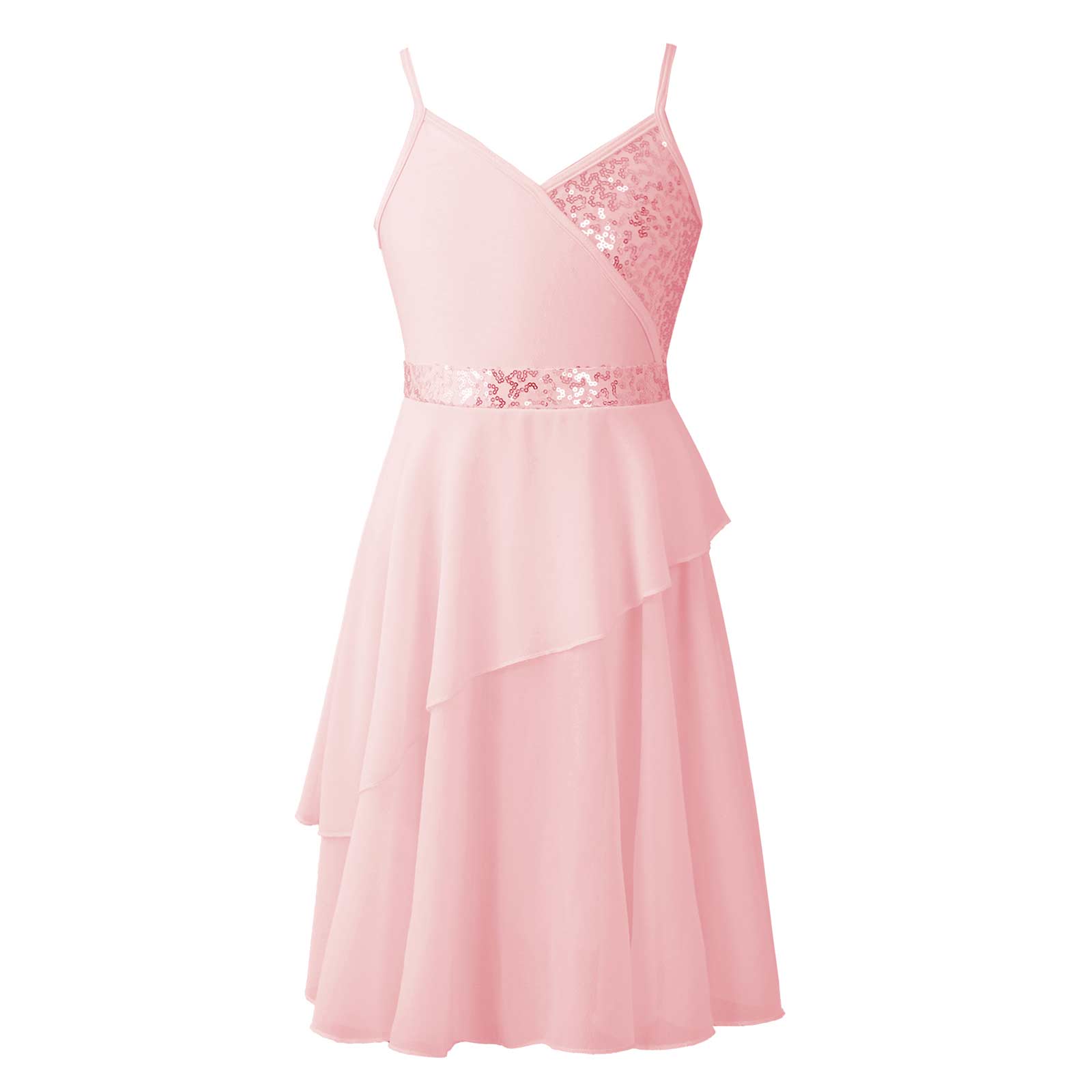 Teen Girl Figure Skating Dress Girls Sequins Chiffon Ballet Leotards Dress Latin Dress Modern Lyrical Contemporary Dance Costume