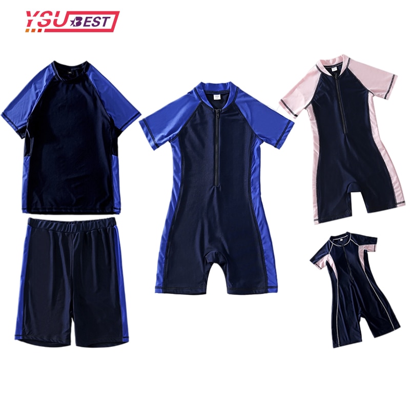 Summer Family Matching Swimsuit Women Short Sleeve Mother Daughter Kids Boys Girls Swimwear Trunks Bathing Swim Suit Vacation