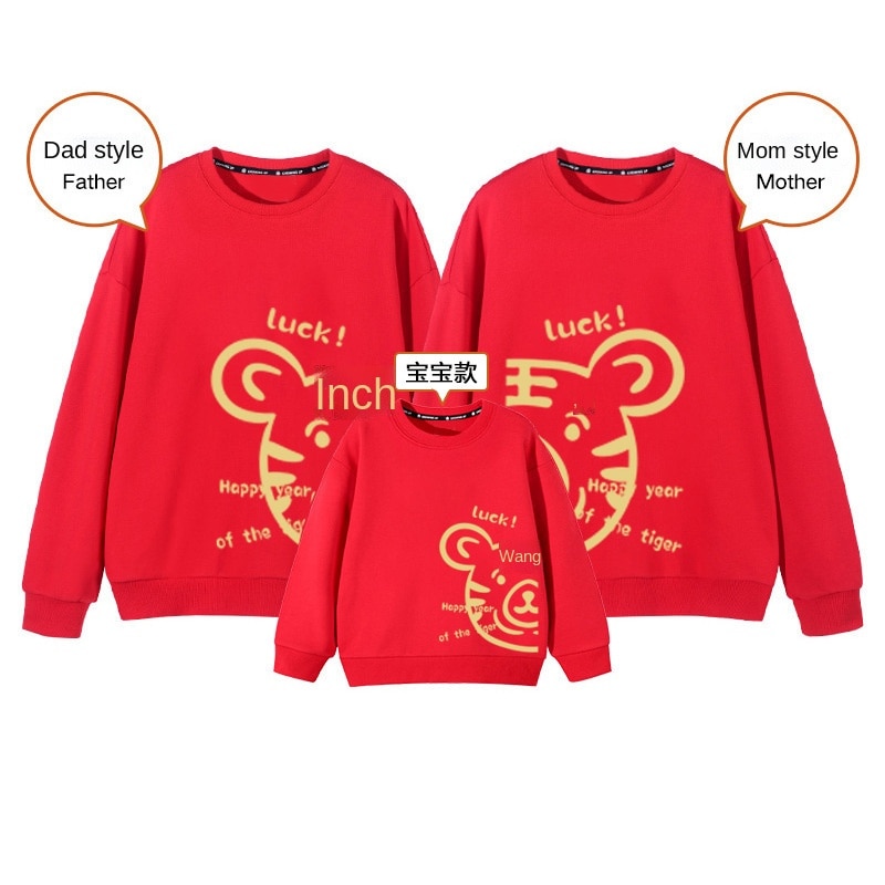 Year of The Tiger Parent-Child Fashion Red New Year Sweater Family