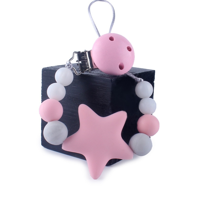 BPA Free Silicone Dummy Pacifier Clips Chain Molar Star Pendant Nursing Baby Teething Gift for Newborn Baby Boys Girls