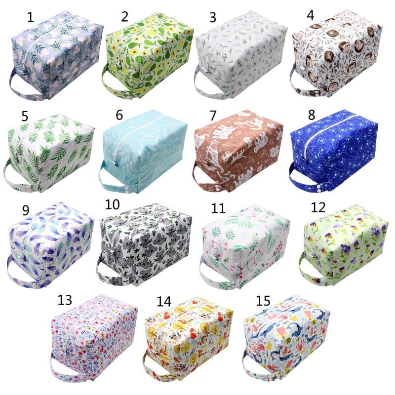 Reusable Cloth Diaper Wet Dry Bags Large Hanging with Buttons for Stroller Waterproof Pod Cloth Diaper Bag Zippered Pockets