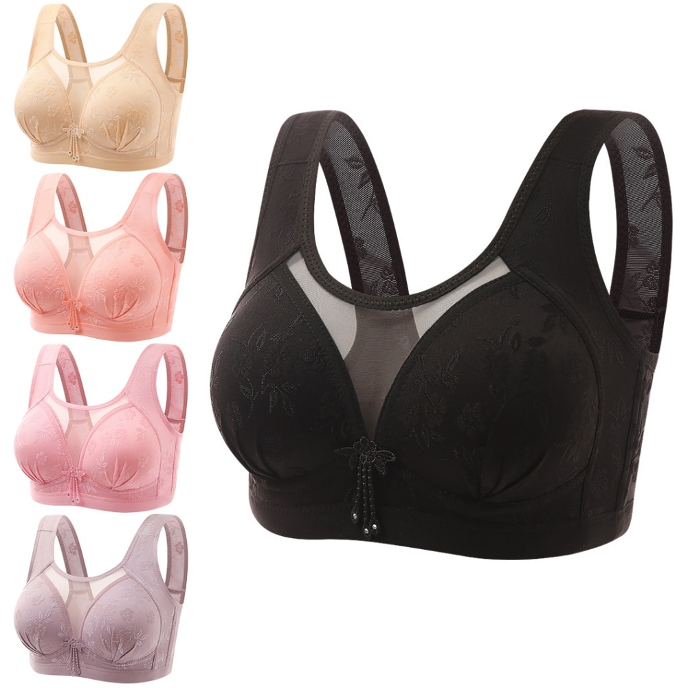 Plus Size Women Bandeau Bra Back Closure Brassiere Wirefree Bralette Full Cup Everyday Bras Floral Bras Active Bras