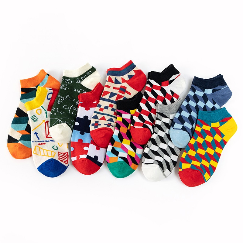 Funny Casual Ankle Socks Fashion Colorful Harajuku Animal Fruit checkerboard plaid Cotton Men women youth Socks low cut sox